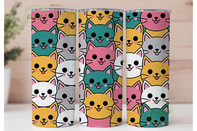 Kawaii Cats 20oz Tumbler Wrap Sublimation PixelChick 