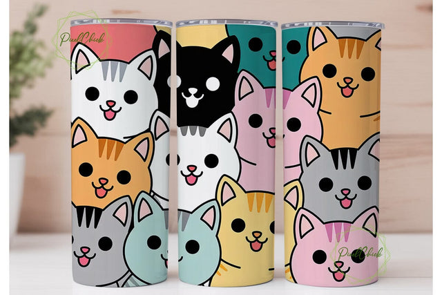 Kawaii Cats 20oz Tumbler Wrap Sublimation PixelChick 