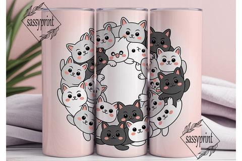 Kawaii Cats 20oz Tumbler Wrap Sublimation sassyprint 