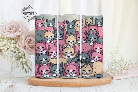 Kawaii Cats 20oz Tumbler Wrap Sublimation sassyprint 