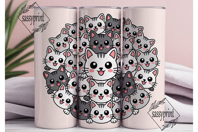 Kawaii Cats 20oz Tumbler Wrap Sublimation sassyprint 