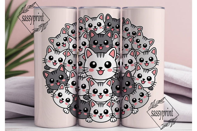 Kawaii Cats 20oz Tumbler Wrap Sublimation sassyprint 