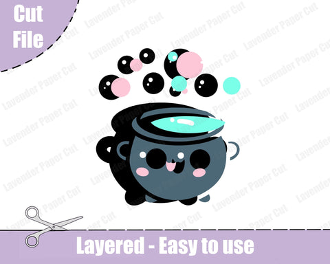 Kawaii Cauldron Layered SVG, Witchy SVG, Halloween SVG, Bubbling Cauldron, Cut files for Cricut and Silhouette SVG Lavender Paper Cut 