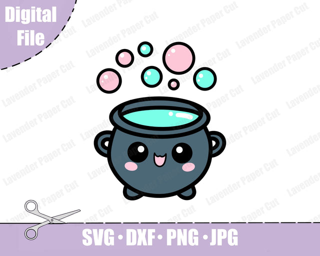 Kawaii Cauldron Layered SVG, Witchy SVG, Halloween SVG, Bubbling Cauldron, Cut files for Cricut and Silhouette SVG Lavender Paper Cut 