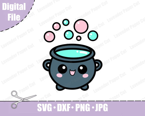 Kawaii Cauldron Layered SVG, Witchy SVG, Halloween SVG, Bubbling Cauldron, Cut files for Cricut and Silhouette SVG Lavender Paper Cut 