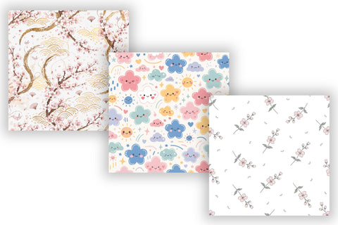 Kawaii Cherry Blossom Digital Paper, Seamless Watercolor Floral Pattern, Pack Printable Scrapbook Paper, Japanese Cute Design Bundle Digital Pattern FloridPrintables 