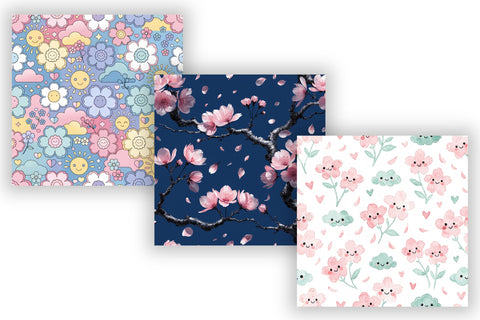 Kawaii Cherry Blossom Digital Paper, Seamless Watercolor Floral Pattern, Pack Printable Scrapbook Paper, Japanese Cute Design Bundle Digital Pattern FloridPrintables 