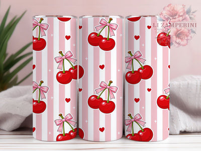 Kawaii Cherry Bow 20oz Tumbler, Kawaii Style, Cherry Motif, Bow Design, Cute Theme, Girly Charm, 20oz Wrap, Sublimation Tumbler Sublimation Li Zamperini 