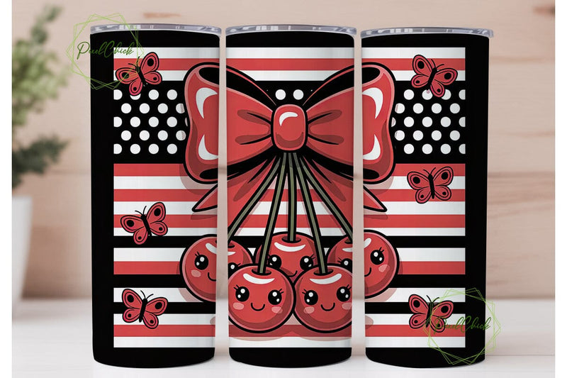 Kawaii Cherry Bow 20oz Tumbler Wrap Sublimation PixelChick 