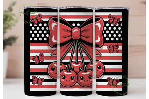 Kawaii Cherry Bow 20oz Tumbler Wrap Sublimation PixelChick 