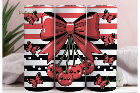 Kawaii Cherry Bow 20oz Tumbler Wrap Sublimation PixelChick 