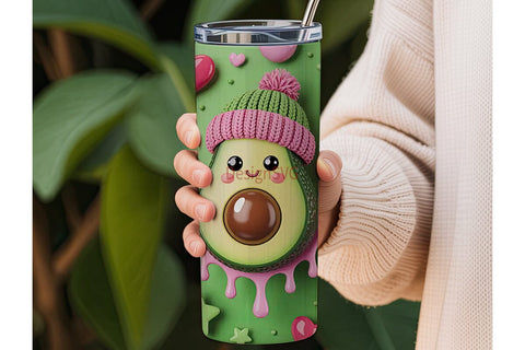 Kawaii Christmas Avocado 20oz Tumbler Sublimation DesignSVG 