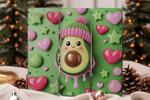 Kawaii Christmas Avocado 20oz Tumbler Sublimation DesignSVG 