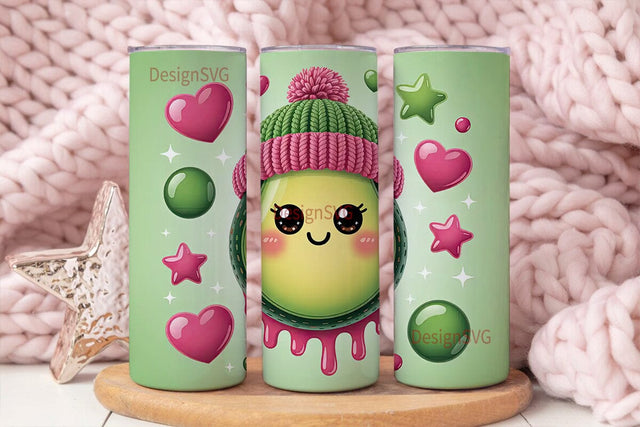Kawaii Christmas Avocado 20oz Tumbler Sublimation DesignSVG 