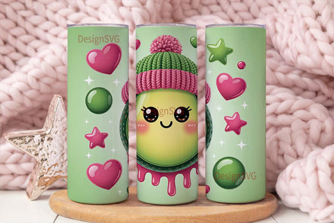 Kawaii Christmas Avocado 20oz Tumbler Sublimation DesignSVG 