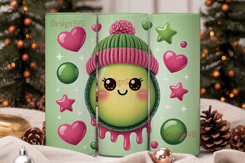 Kawaii Christmas Avocado 20oz Tumbler Sublimation DesignSVG 