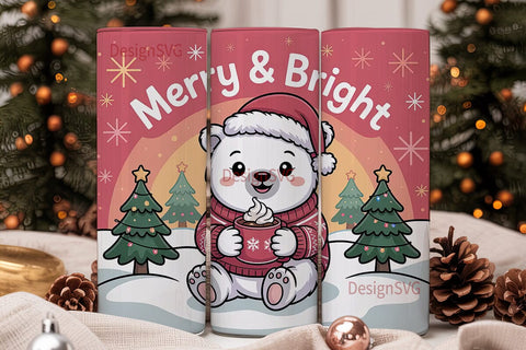 Kawaii Christmas Bear 20oz Tumbler Wrap Sublimation DesignSVG 