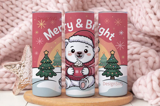 Kawaii Christmas Bear 20oz Tumbler Wrap Sublimation DesignSVG 