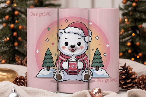 Kawaii Christmas Bear 20oz Tumbler Wrap Sublimation DesignSVG 