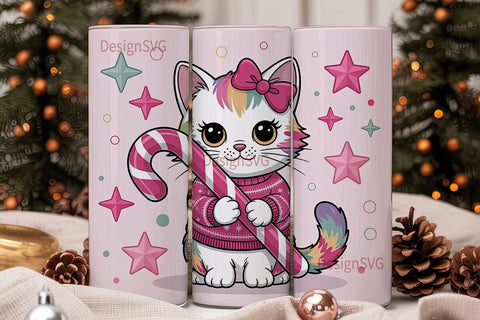 Kawaii Christmas Cat 20oz Tumbler Wrap Sublimation DesignSVG 
