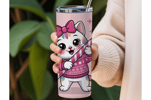 Kawaii Christmas Cat 20oz Tumbler Wrap Sublimation DesignSVG 