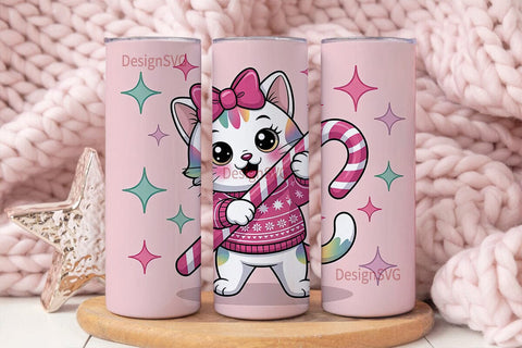 Kawaii Christmas Cat 20oz Tumbler Wrap Sublimation DesignSVG 