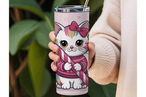 Kawaii Christmas Cat 20oz Tumbler Wrap Sublimation DesignSVG 