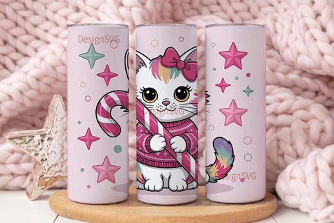 Kawaii Christmas Cat 20oz Tumbler Wrap Sublimation DesignSVG 