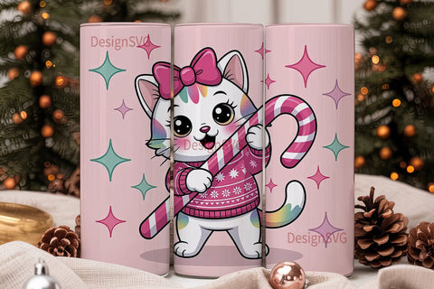Kawaii Christmas Cat 20oz Tumbler Wrap Sublimation DesignSVG 