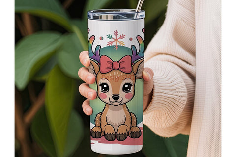 Kawaii Christmas Deer 20oz Tumbler Wrap Sublimation DesignSVG 