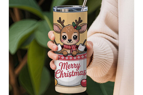 Kawaii Christmas Deer 20oz Tumbler Wrap Sublimation DesignSVG 