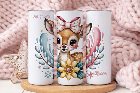 Kawaii Christmas Deer 20oz Tumbler Wrap Sublimation DesignSVG 