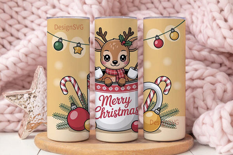 Kawaii Christmas Deer 20oz Tumbler Wrap Sublimation DesignSVG 