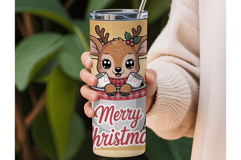 Kawaii Christmas Deer 20oz Tumbler Wrap Sublimation DesignSVG 