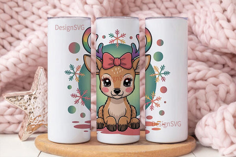 Kawaii Christmas Deer 20oz Tumbler Wrap Sublimation DesignSVG 