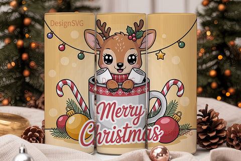Kawaii Christmas Deer 20oz Tumbler Wrap Sublimation DesignSVG 