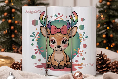 Kawaii Christmas Deer 20oz Tumbler Wrap Sublimation DesignSVG 