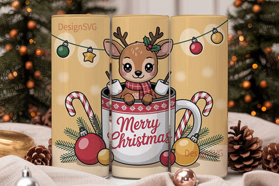 Kawaii Christmas Deer 20oz Tumbler Wrap Sublimation DesignSVG 