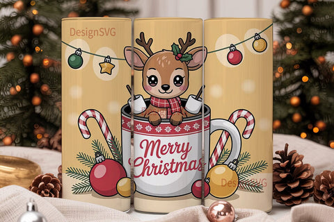 Kawaii Christmas Deer 20oz Tumbler Wrap Sublimation DesignSVG 