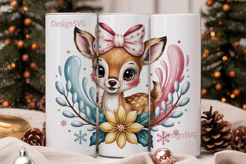 Kawaii Christmas Deer 20oz Tumbler Wrap Sublimation DesignSVG 
