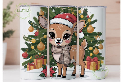 Kawaii Christmas Deer 20oz Tumbler Wrap Sublimation PixelChick 