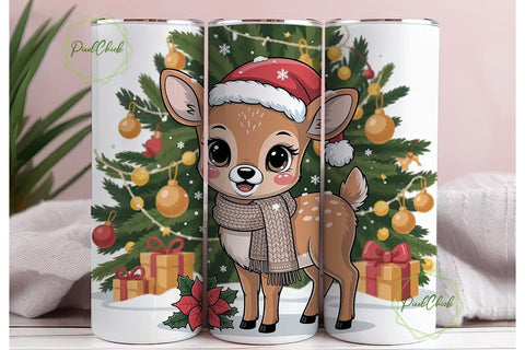 Kawaii Christmas Deer 20oz Tumbler Wrap Sublimation PixelChick 