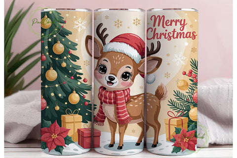 Kawaii Christmas Deer 20oz Tumbler Wrap Sublimation PixelChick 