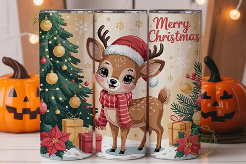 Kawaii Christmas Deer 20oz Tumbler Wrap Sublimation PixelChick 