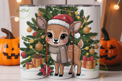 Kawaii Christmas Deer 20oz Tumbler Wrap Sublimation PixelChick 