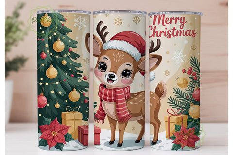Kawaii Christmas Deer 20oz Tumbler Wrap Sublimation PixelChick 