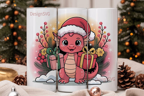 Kawaii Christmas Dragon 20oz Tumbler Sublimation DesignSVG 