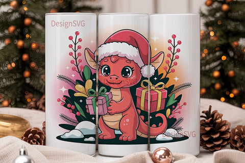 Kawaii Christmas Dragon 20oz Tumbler Sublimation DesignSVG 