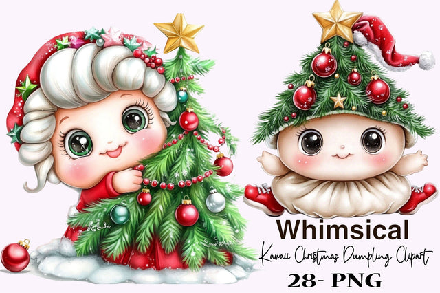 Kawaii Christmas Dumpling Clipart Bundle Sublimation SVGArt 
