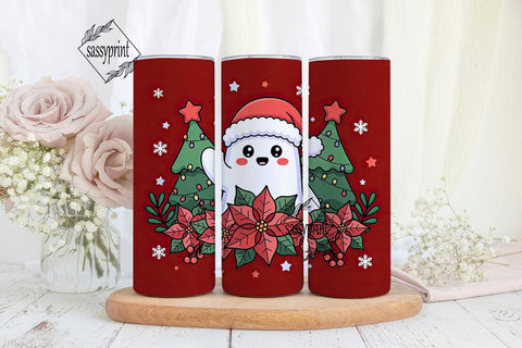 Kawaii Christmas Ghost 20oz Tumbler Wrap Sublimation sassyprint 